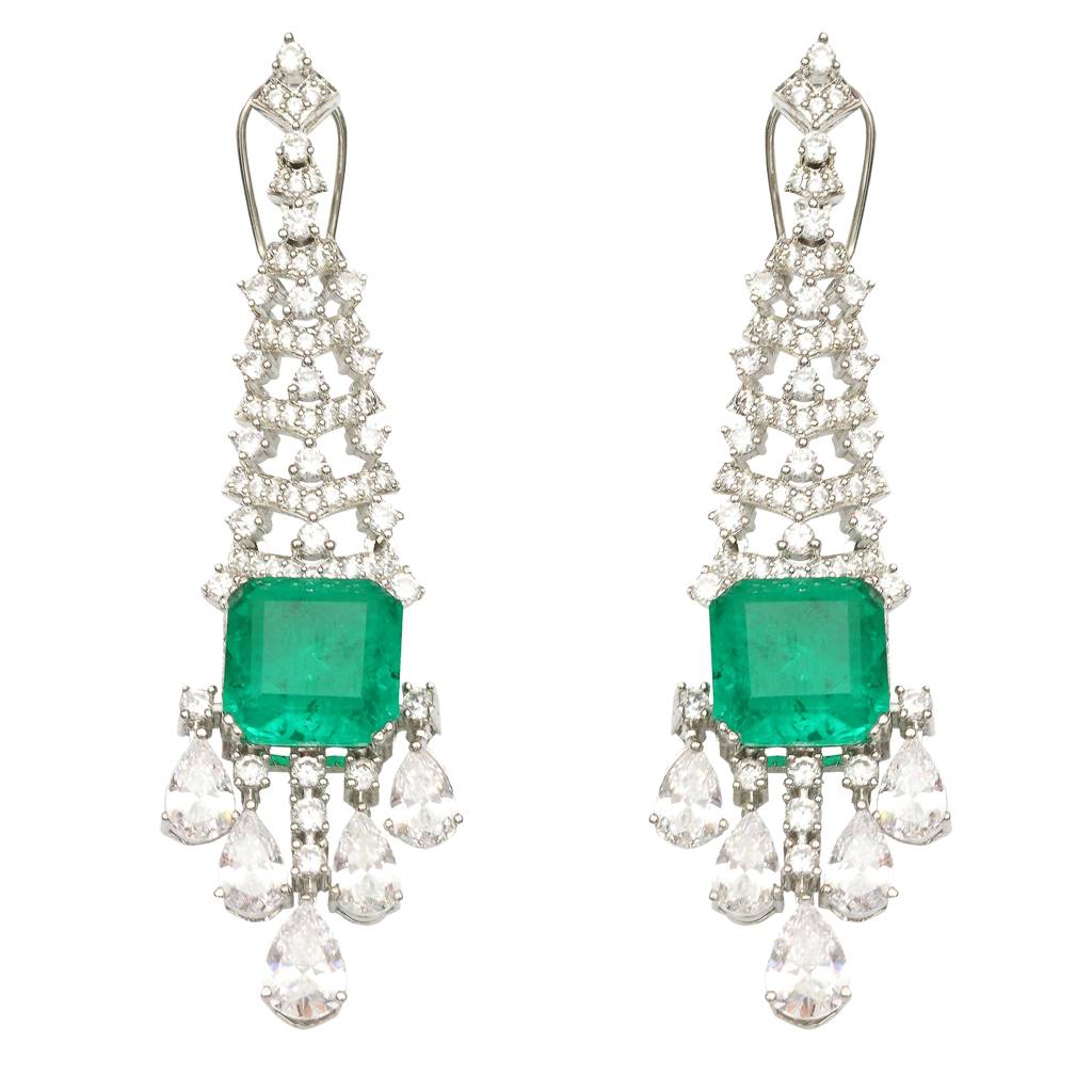 Emerald Green Doublet Danglers With Cubic Zirconia : RI-ER-29-GREEN