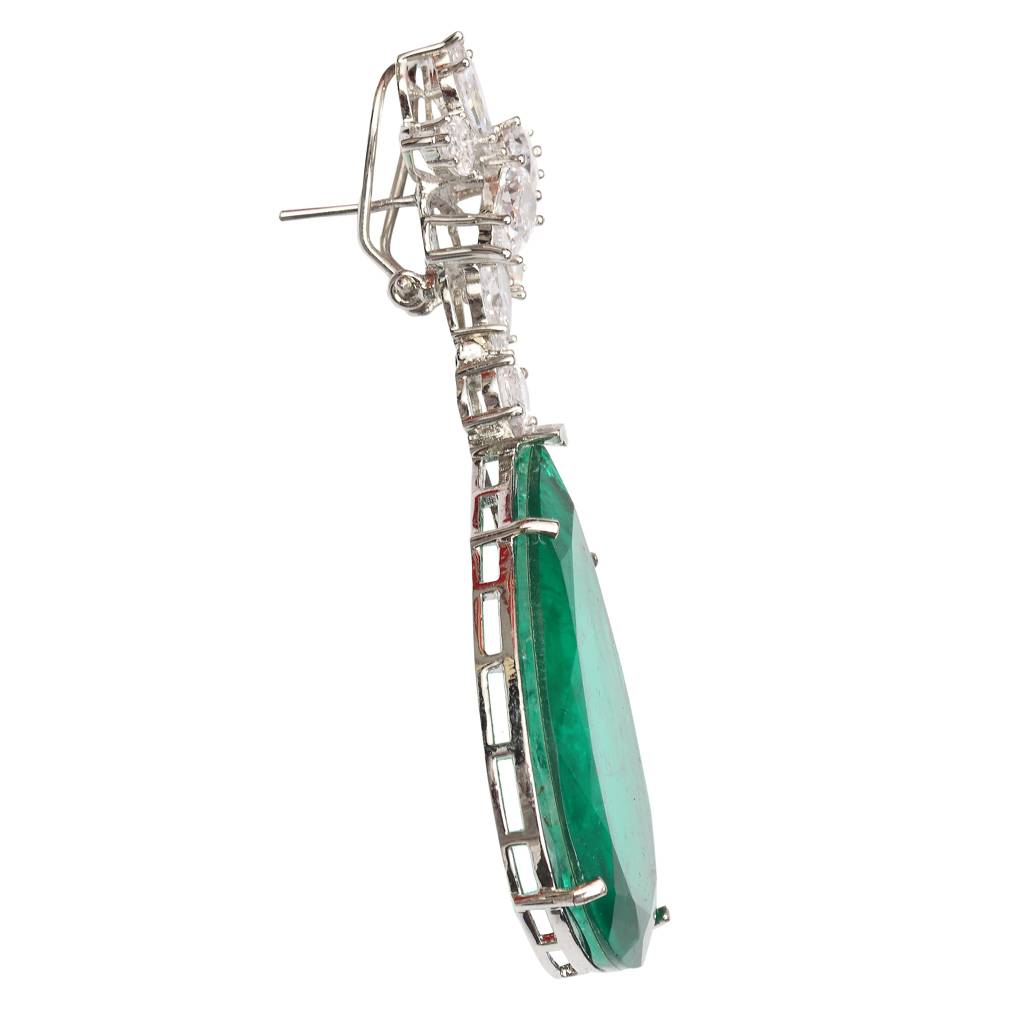 Dew Drop Shaped Emerald Doublet Danglers With Cubic Zirconia In A Floral Design : RI-ER-30-GREEN