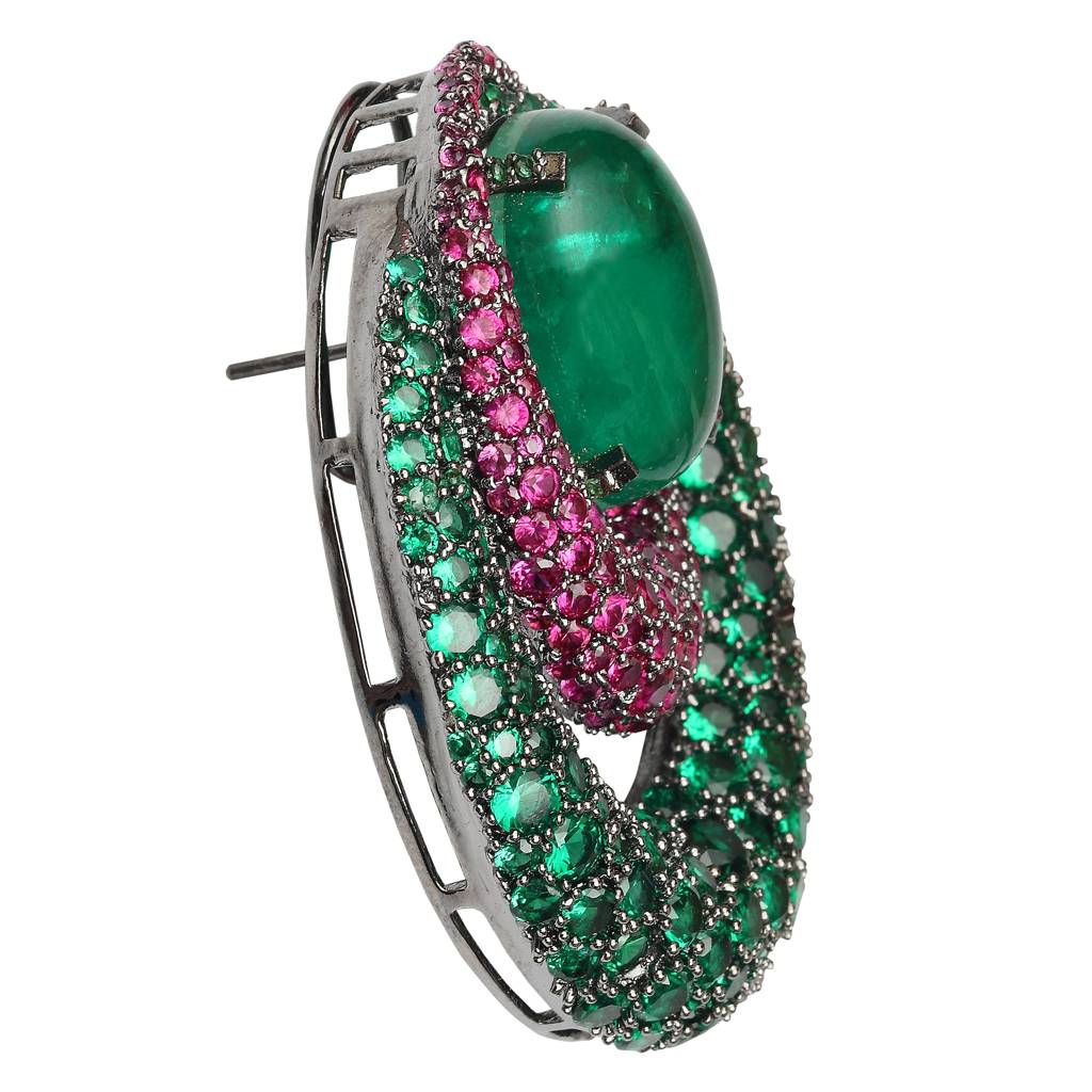 Emerald Green Doublet Earrings With Pink And Green Cubic Zirconia : RI-ER-33-GREEN