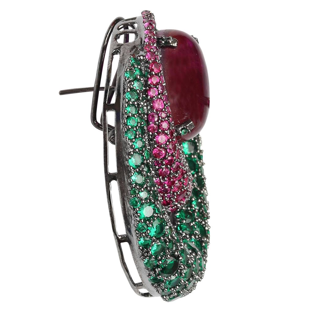 Emerald Green Doublet Earrings With Pink & Green Cubic Zirconia : RI-ER-33-PINK
