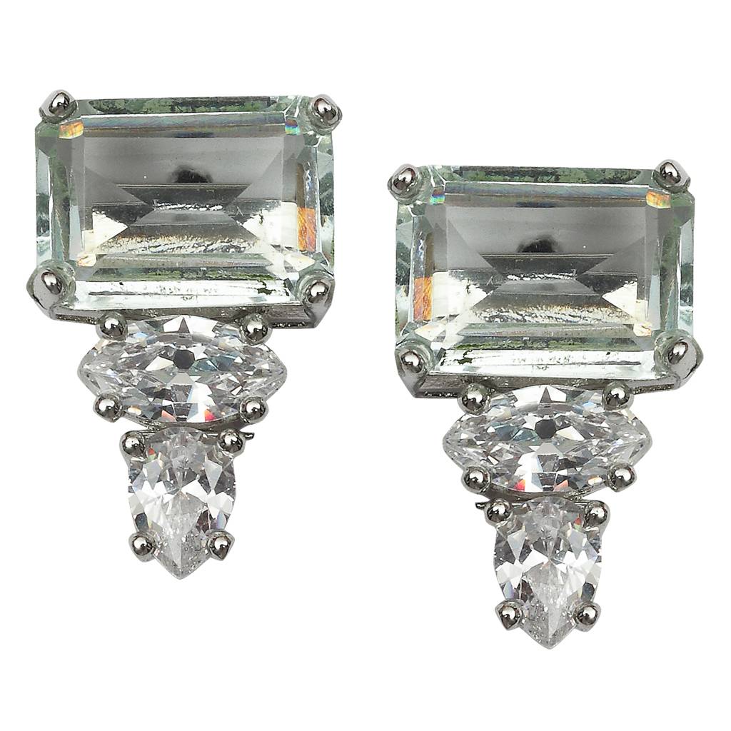 Delicate Aqua Edge Cut Doublet Studs With Cubic Zirconia Detailing In A Rectangular Design : RI-ER-41-AQUA