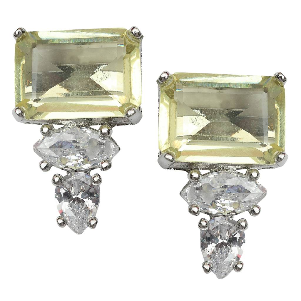 Delicate Aqua Edge-Cut Doublet Studs With Cubic Zirconia Detailing In A Rectangular Design : RI-ER-41-CITRINE