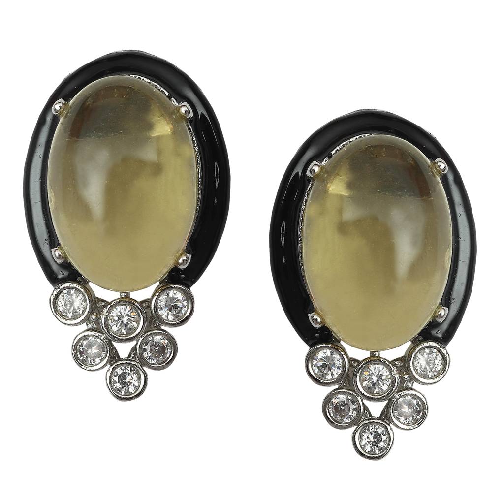Delicate Pillow Cut Citrine Edge-Cut Doublet Studs With Cubic Zirconia Detailing In An Oval Design : RI-ER-42-CITRINE
