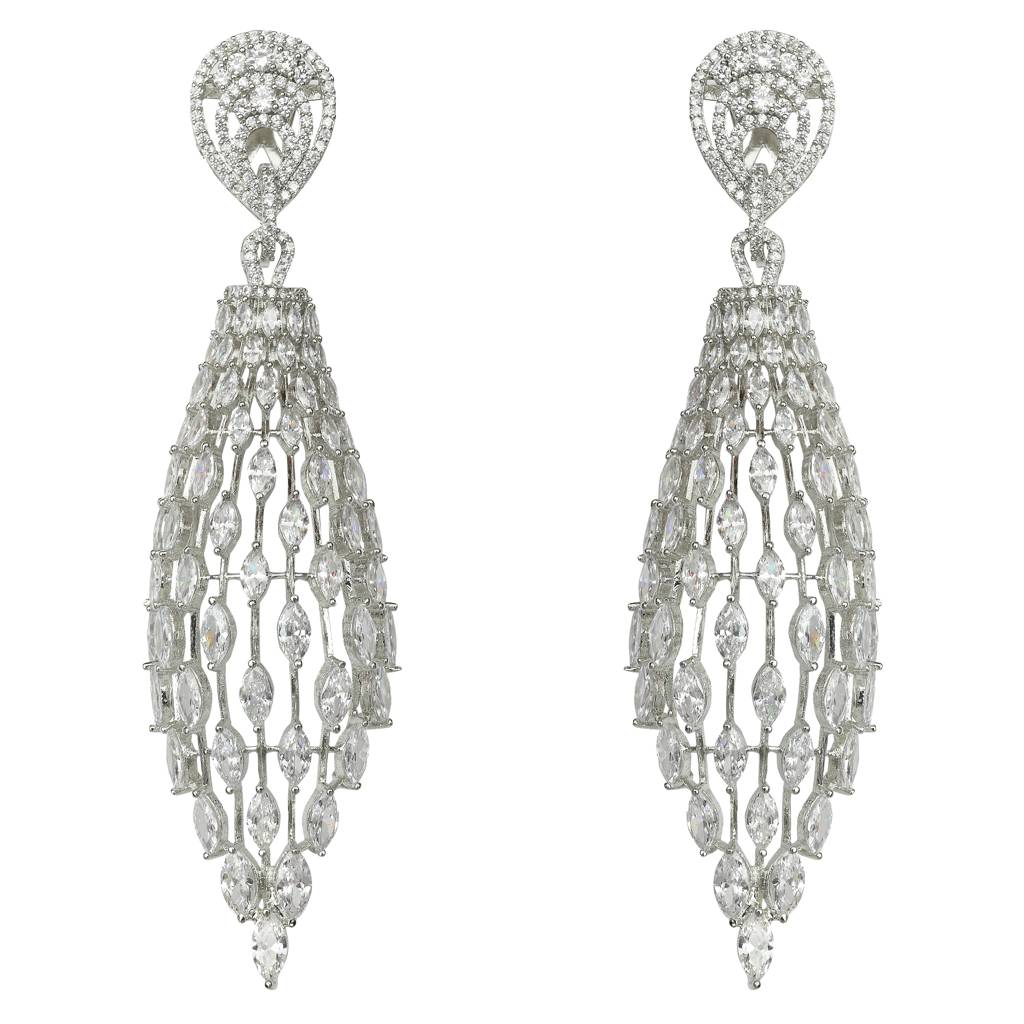 Flawless Cubic Zirconia Danglers In A Cascading Modern Jaal Design : RI-ER-45-SILVER