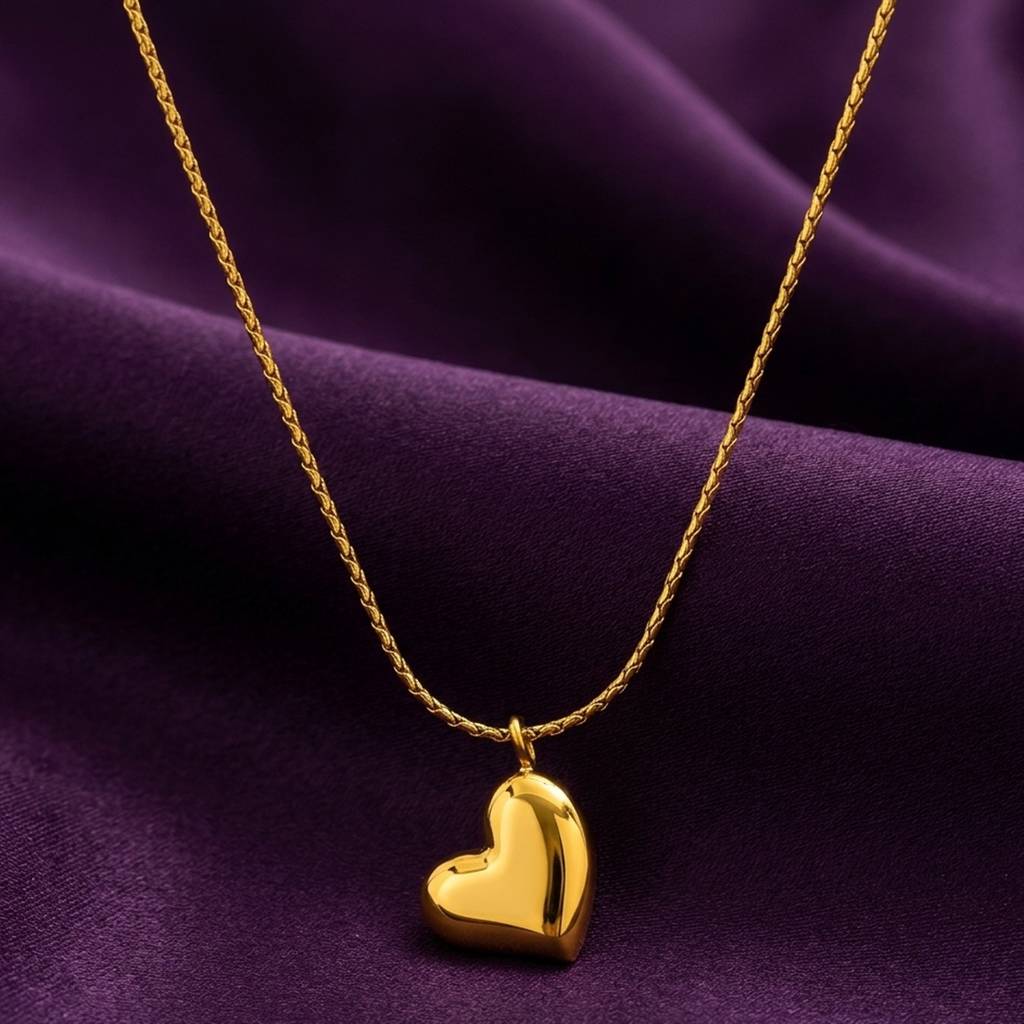 18K Gold Plated Bold Puffy Heart Pendant Necklace | 18K Gold