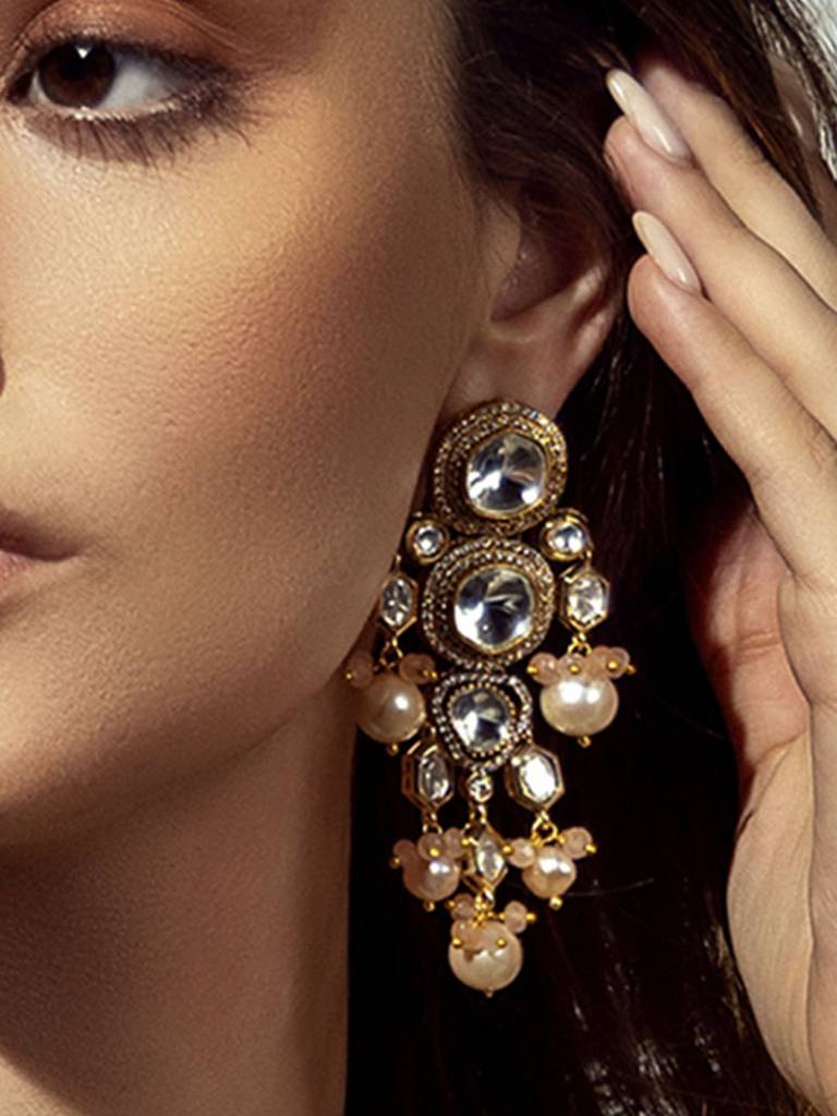 Baroque Pearl & Polki Earring : RJJER24JBRJA11
