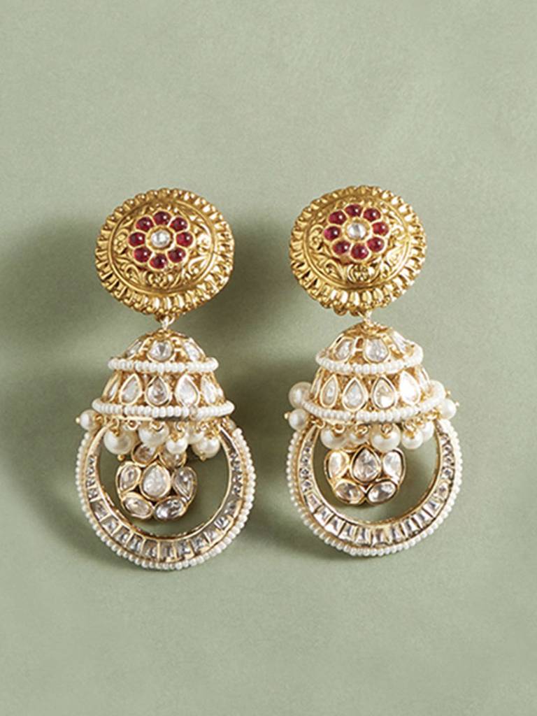 Red Antique Rubies Jhumka : RJJER24JBRJA19
