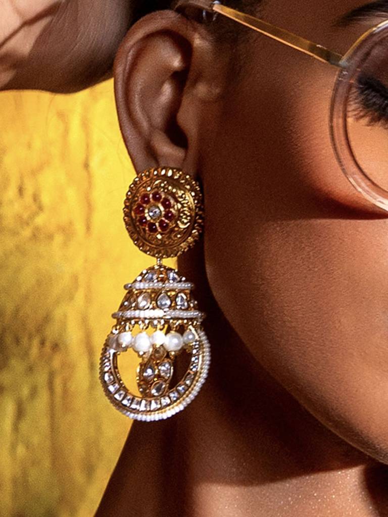 Red Antique Rubies Jhumka : RJJER24JBRJA19