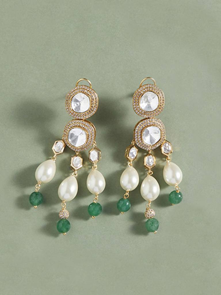 Green Jades & Pearls Dangler Earring : RJJER24JBRJA3