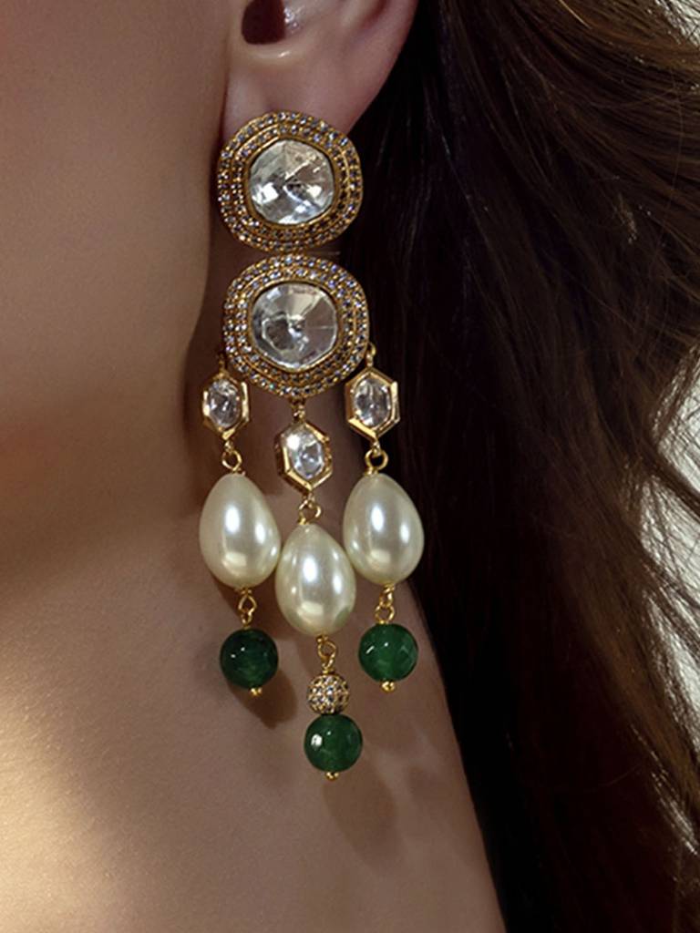 Green Jades & Pearls Dangler Earring : RJJER24JBRJA3
