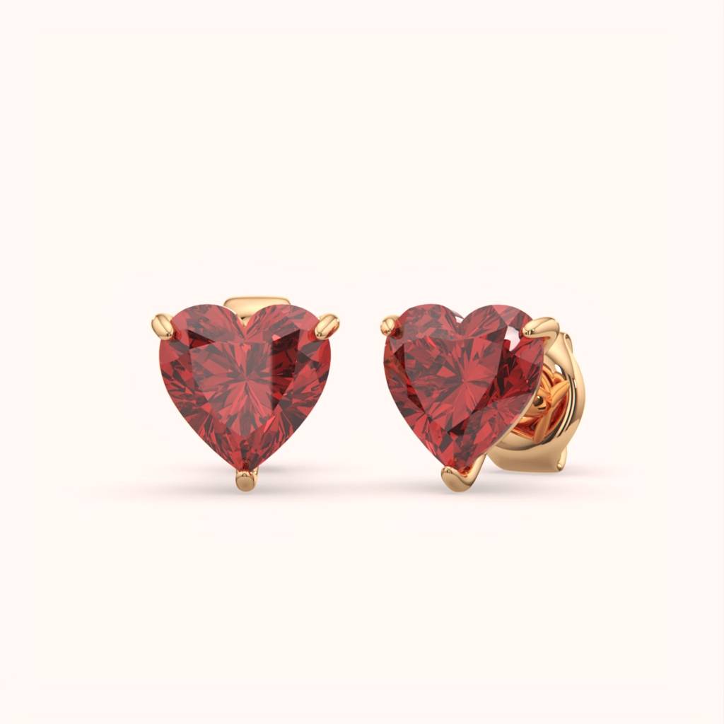 18K Gold Vermeil 18K Gold Vermeil Ruby Heart Studs : KES0034-Rosegold