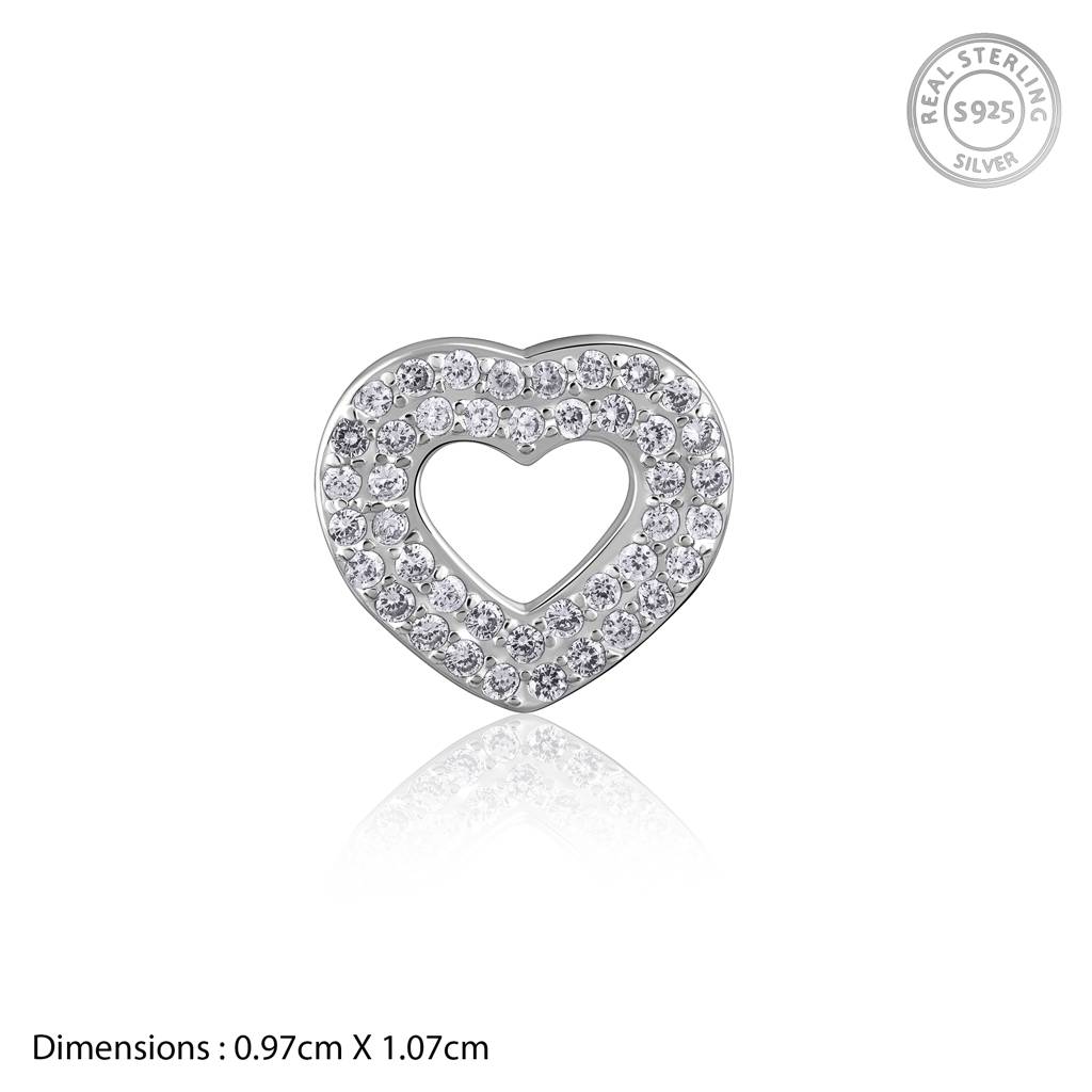 925 Sterling Silver Sparkling Heart Silver Studs Earrings : RJSPER04