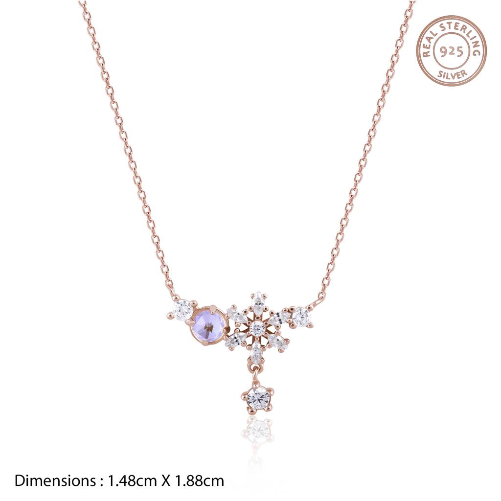 925 Sterling Silver Floral Rose Gold Pendant With Link Chain : RJSPPN09