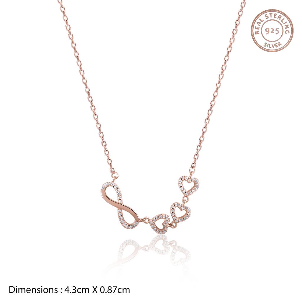 925 Sterling Silver Infinity Love Trifold Hearts Zircon Rose Gold Pendant With Link Chain : RJSPPN12