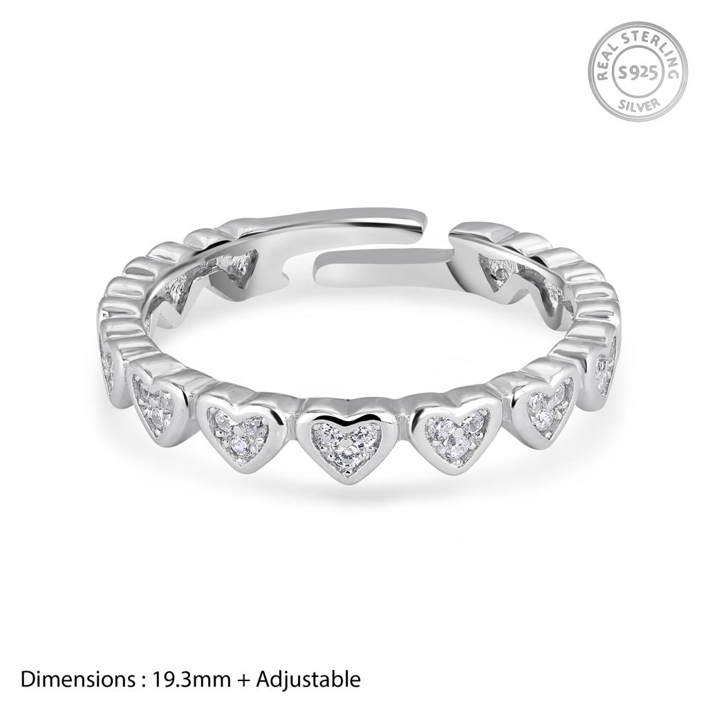 925 Sterling Silver Whisper Of Love Silver Adjustable Heart Ring : RJSPRG31