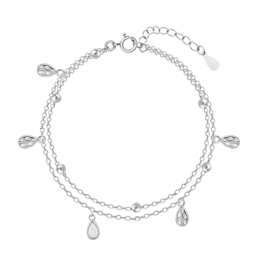 925 Sterling Silver Sparkling Tear Drop Silver Bracelet : RJSPBR12