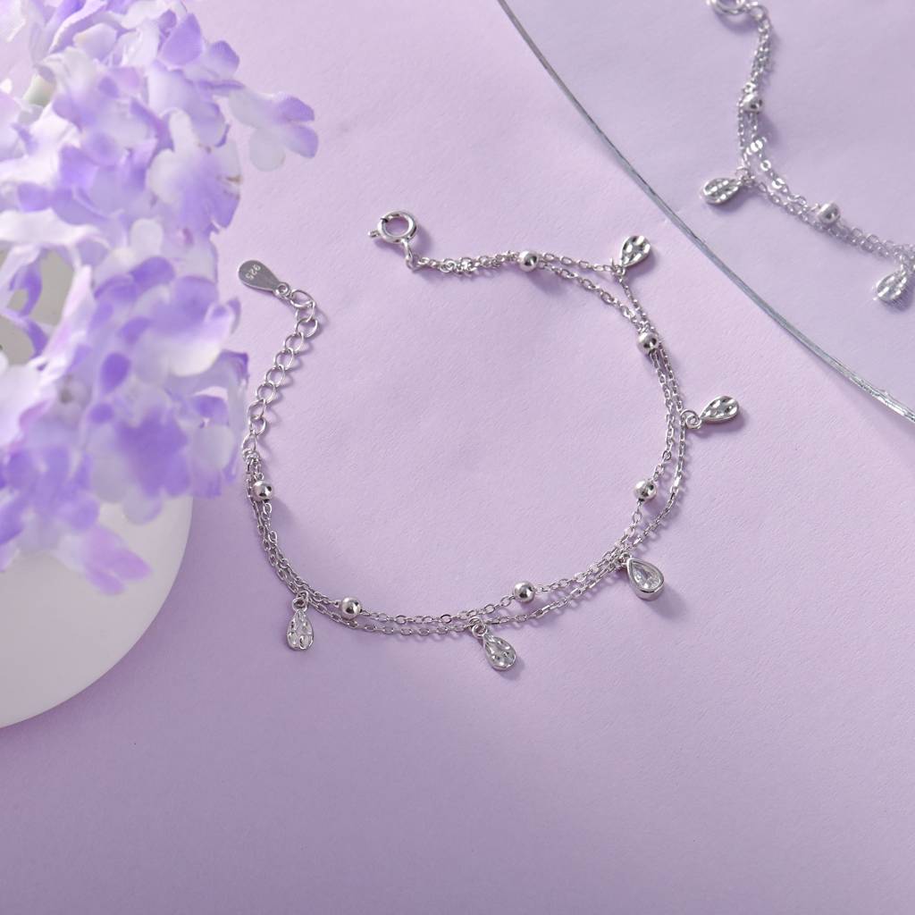 925 Sterling Silver Sparkling Tear Drop Silver Bracelet : RJSPBR12