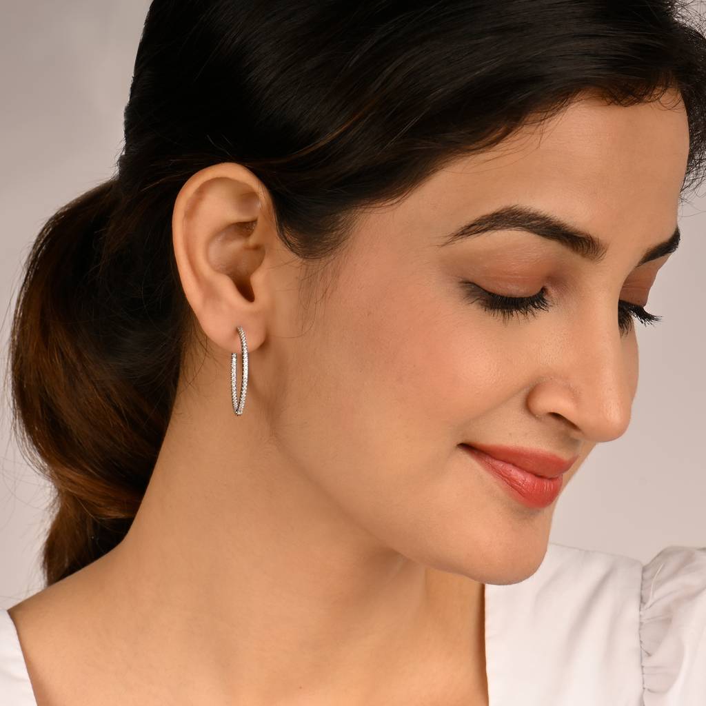 925 Sterling Silver Twilight Zircon Hoop Earrings : RJSPER03