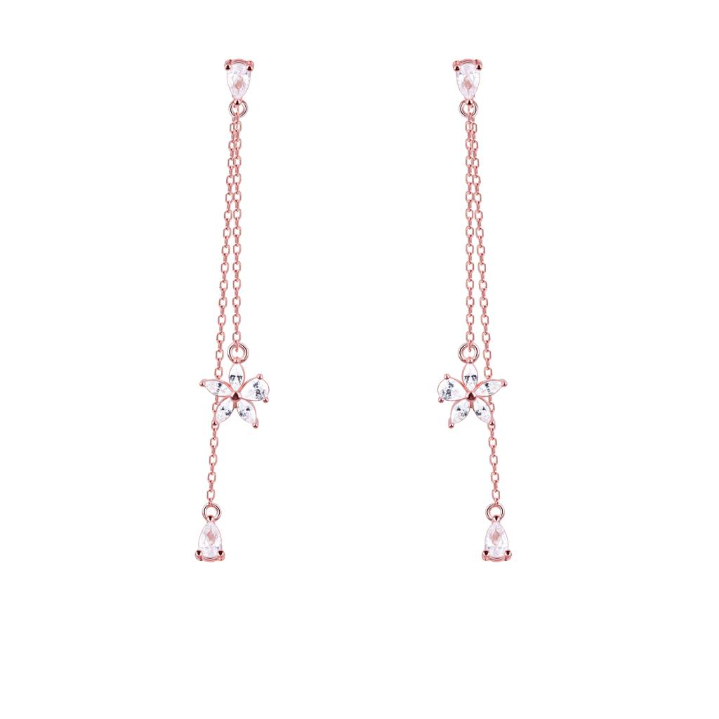 925 Sterling Silver Chic Floral Zircon Rose Gold Drop Earrings : RJSPER11