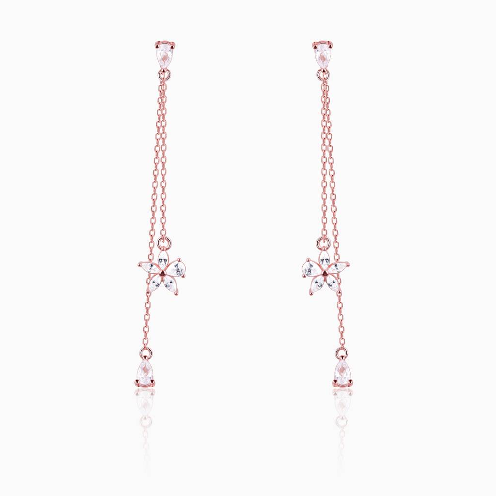 925 Sterling Silver Chic Floral Zircon Rose Gold Drop Earrings : RJSPER11