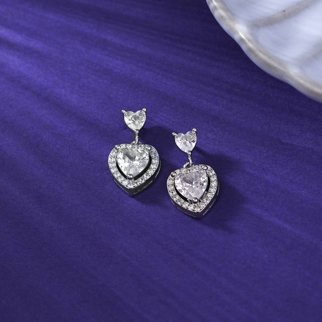 Eternz Certified Jewellery - RACHIVA925 Sterling Silver Solitaire Zircon Valentine Heart Hanging Earrings (One Size)