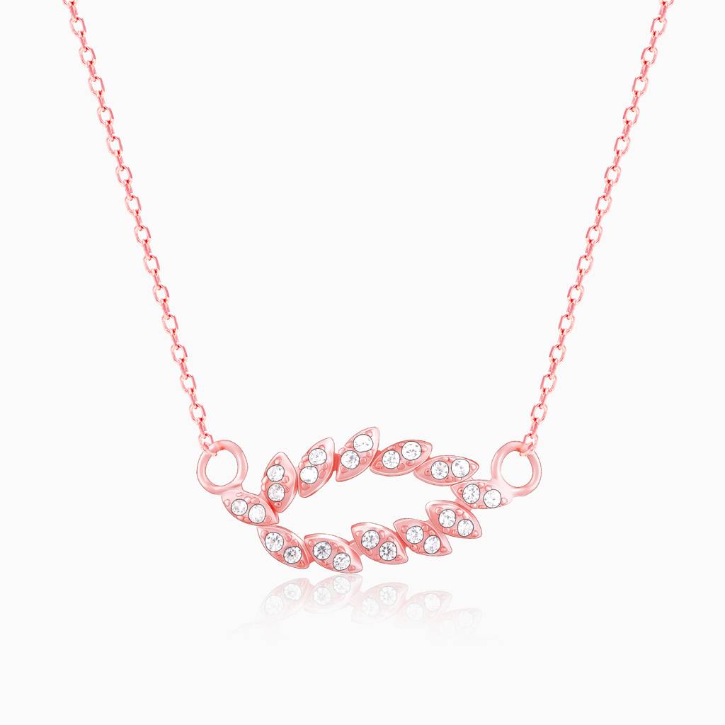 925 Sterling Silver Rose Gold Leaf Cascade Pendant With Link Chain : RJSPPN23
