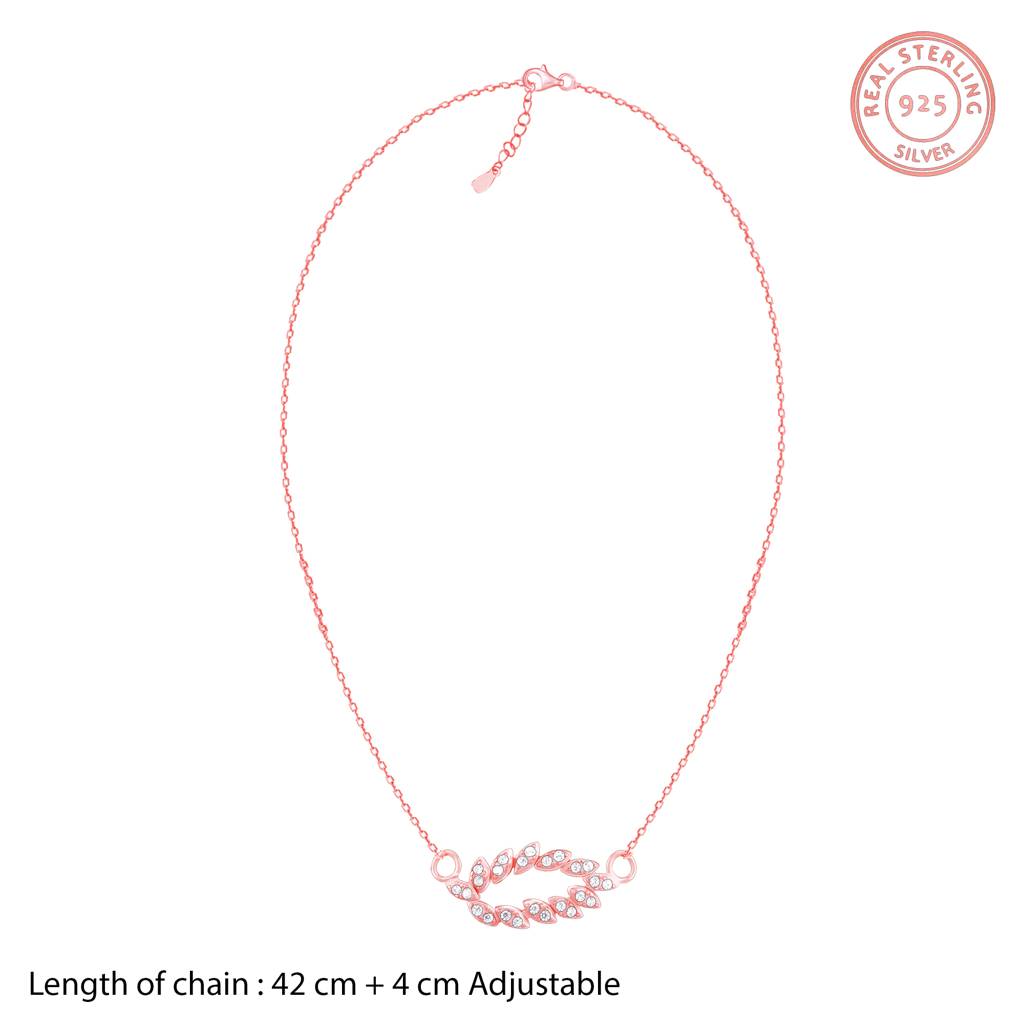 925 Sterling Silver Rose Gold Leaf Cascade Pendant With Link Chain : RJSPPN23