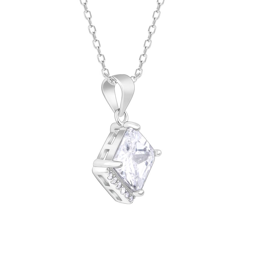 925 Sterling Silver Modern Square Zircon Silver Pendant With Link Chain : RJSPPN24