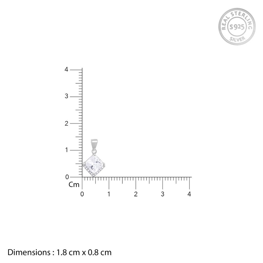 925 Sterling Silver Modern Square Zircon Silver Pendant With Link Chain : RJSPPN24