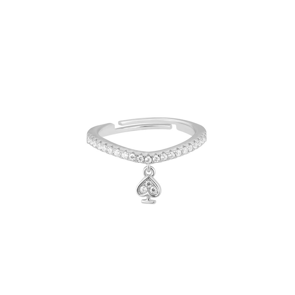 925 Sterling Silver Love Spade Sparkle Adjustabler Ring : RJSPRG04