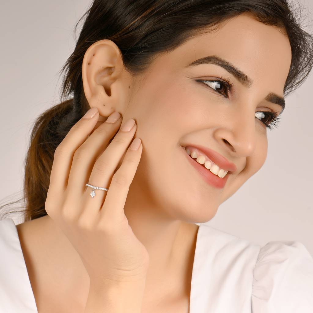 925 Sterling Silver Love Spade Sparkle Adjustabler Ring : RJSPRG04