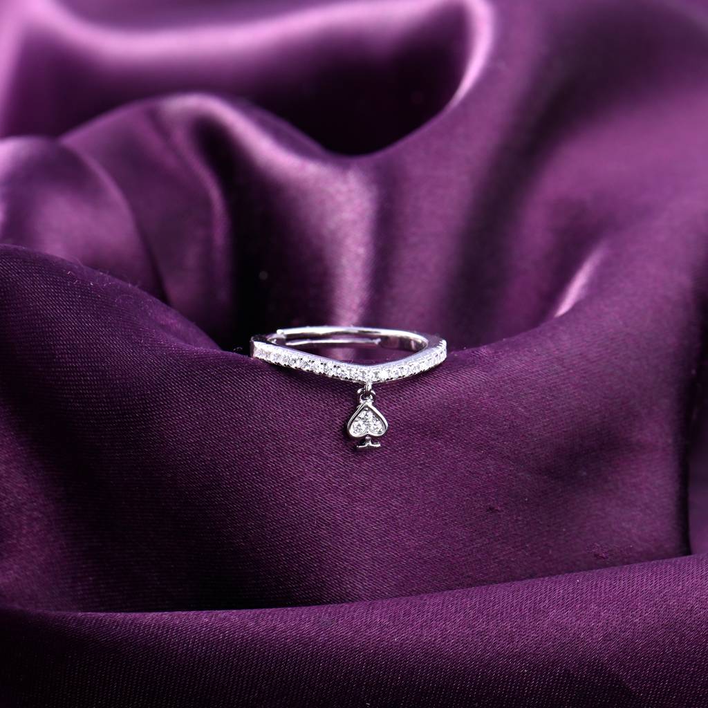 925 Sterling Silver Love Spade Sparkle Adjustabler Ring : RJSPRG04