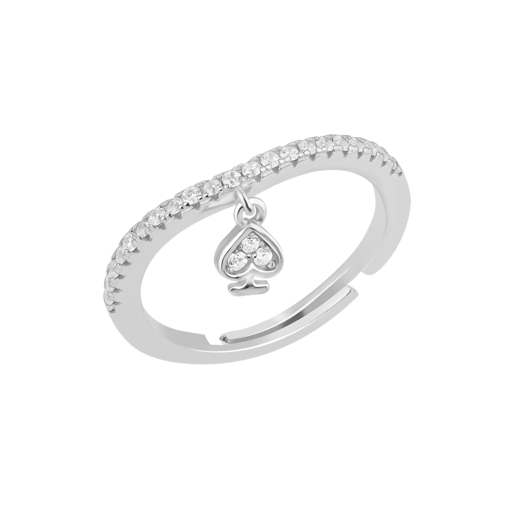 925 Sterling Silver Love Spade Sparkle Adjustabler Ring : RJSPRG04