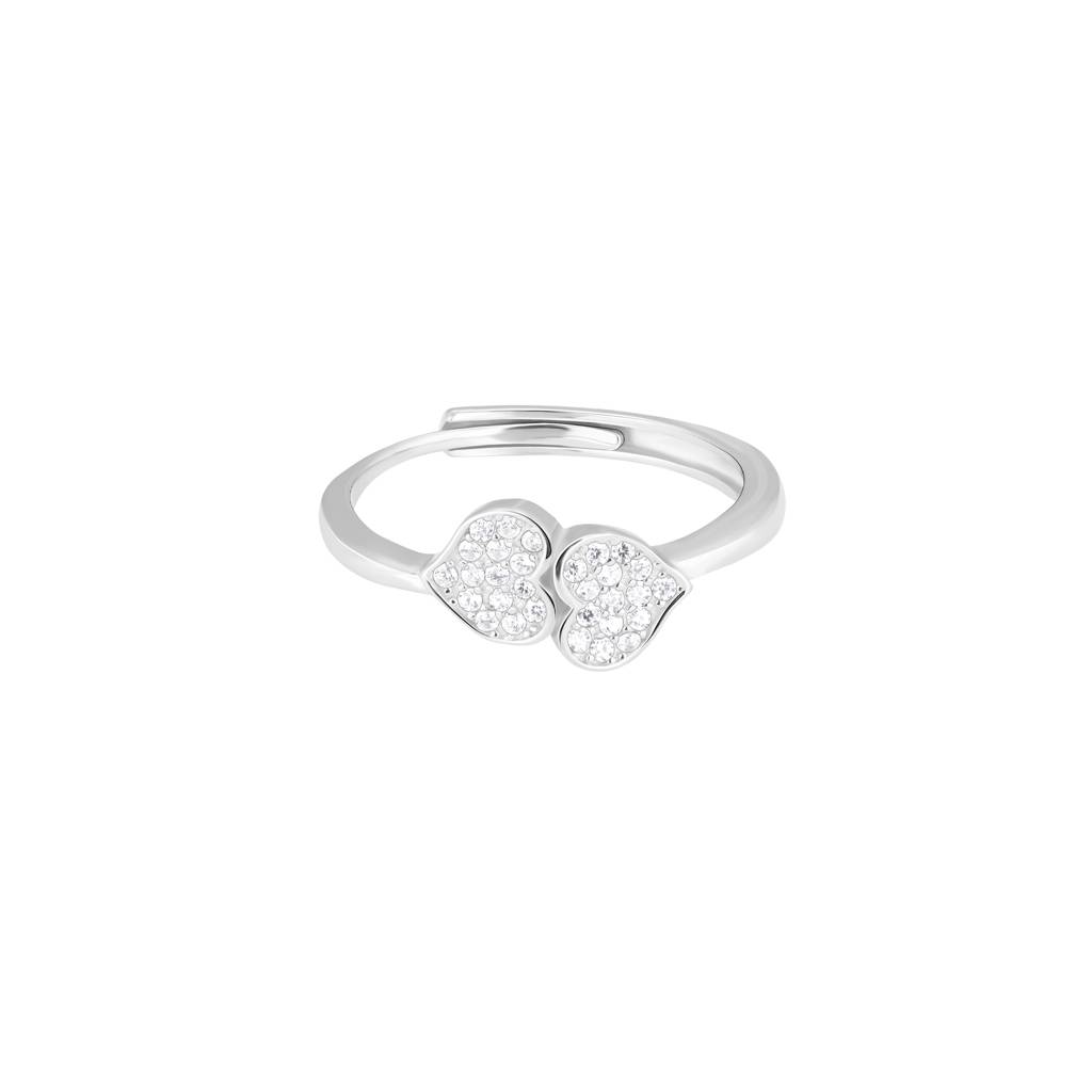 925 Sterling Silver Heart Duo Embrace Adjustable Ring : RJSPRG10