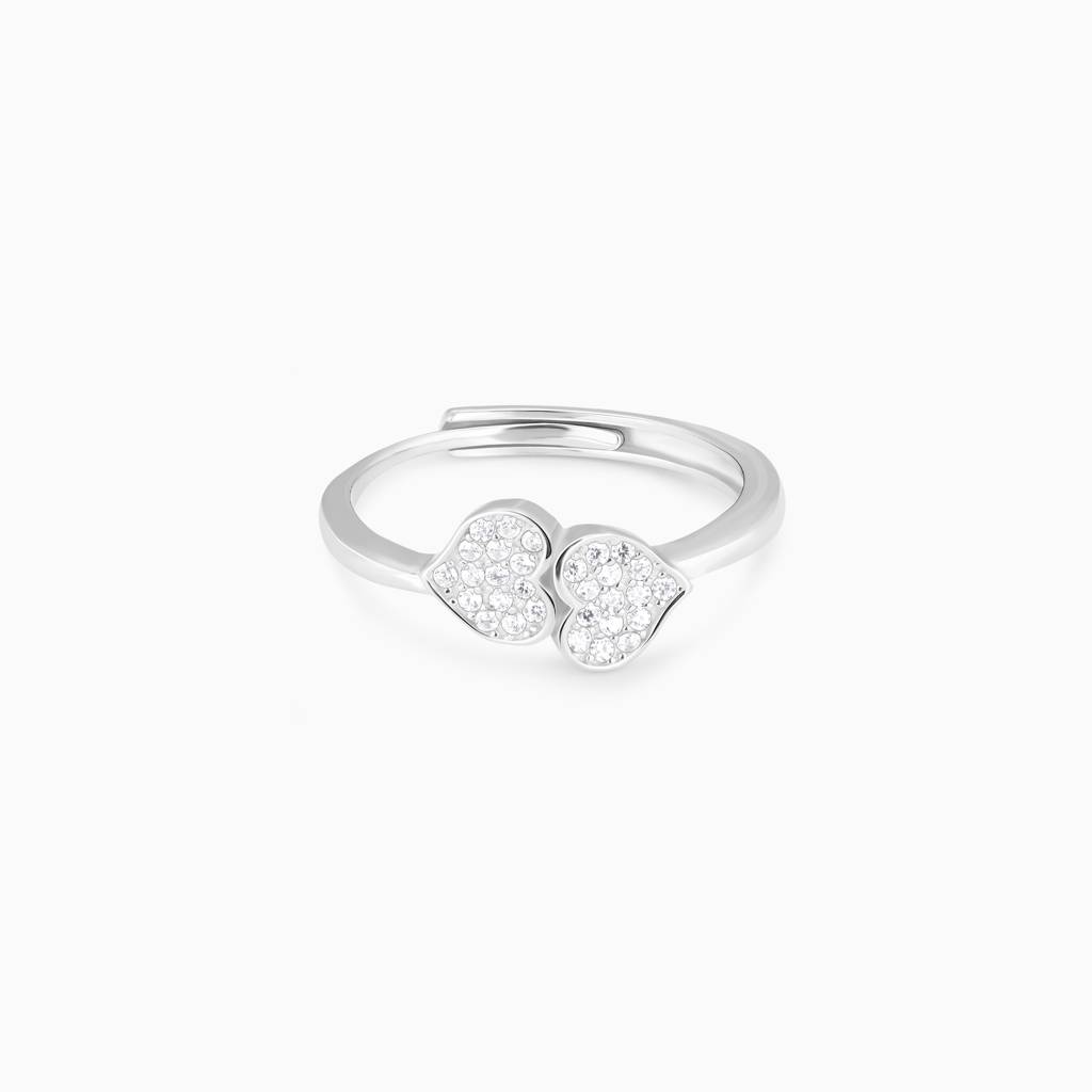 925 Sterling Silver Heart Duo Embrace Adjustable Ring : RJSPRG10