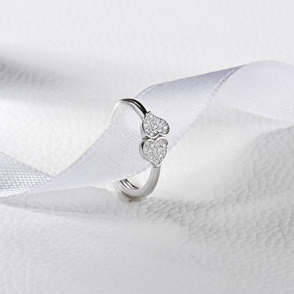 925 Sterling Silver Heart Duo Embrace Adjustable Ring : RJSPRG10
