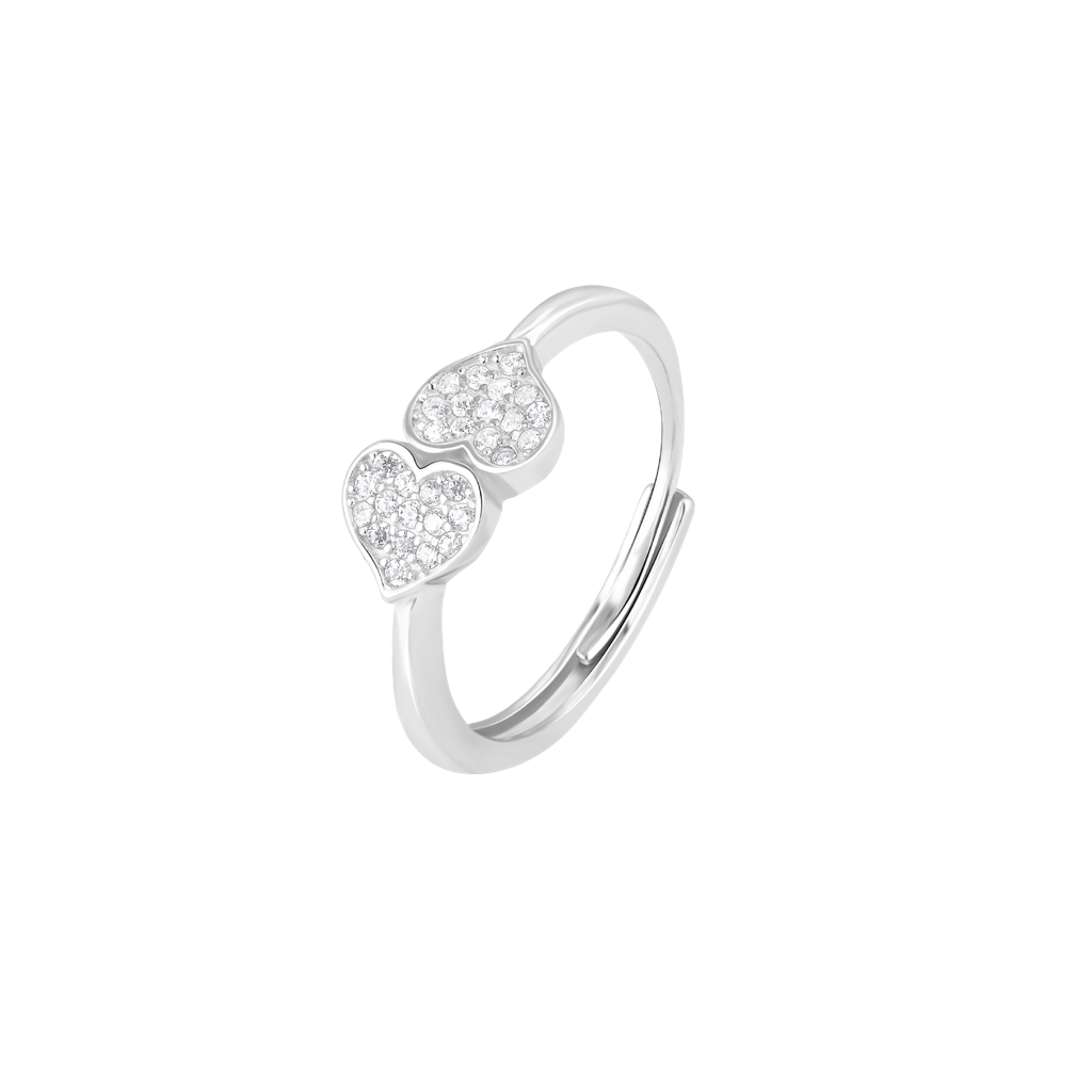 925 Sterling Silver Heart Duo Embrace Adjustable Ring : RJSPRG10