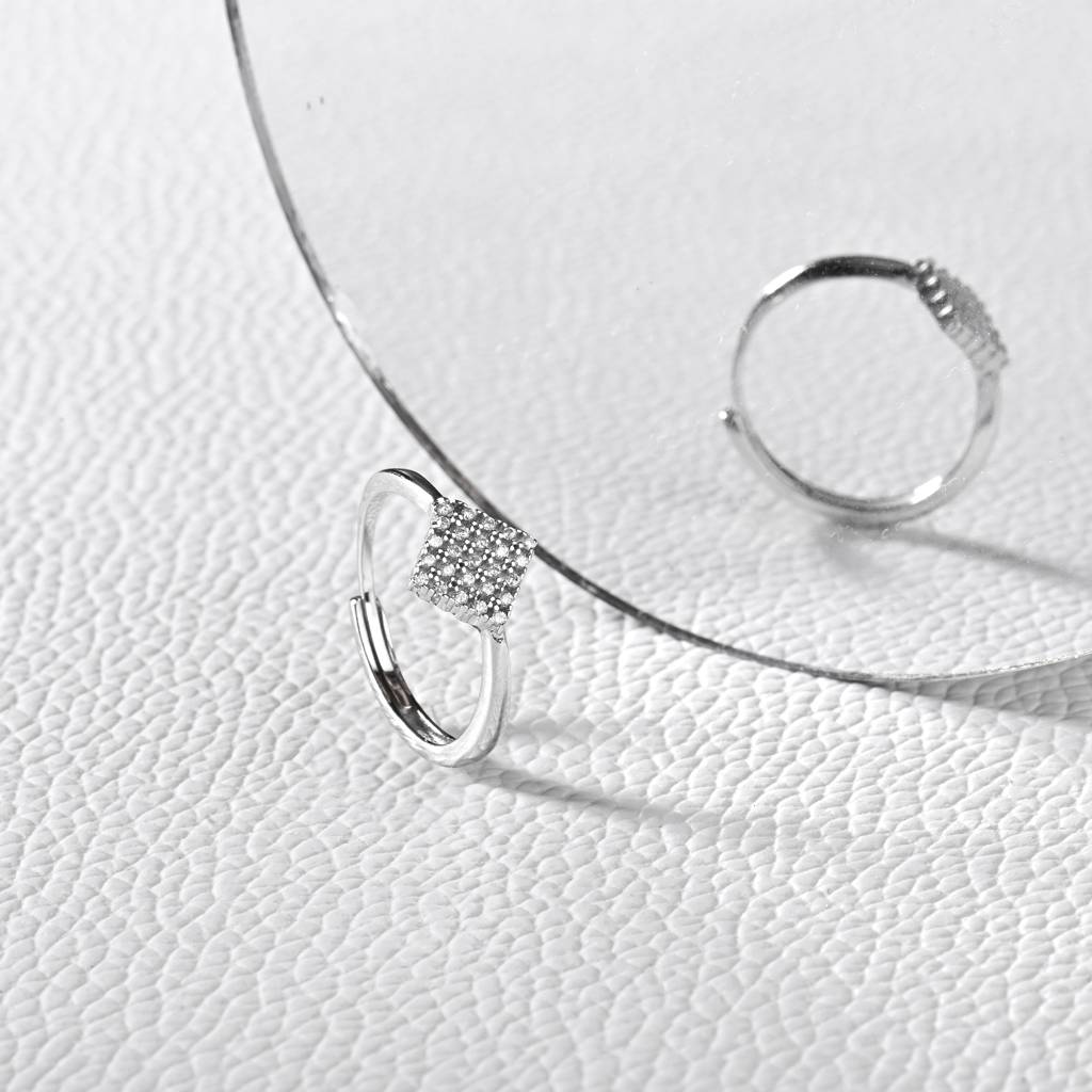 925 Sterling Silver Diamond Fusion Zircon Adjustable Ring : RJSPRG17