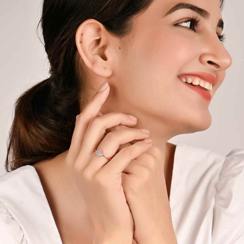 925 Sterling Silver Diamond Fusion Zircon Rose Gold Adjustable Ring : RJSPRG18