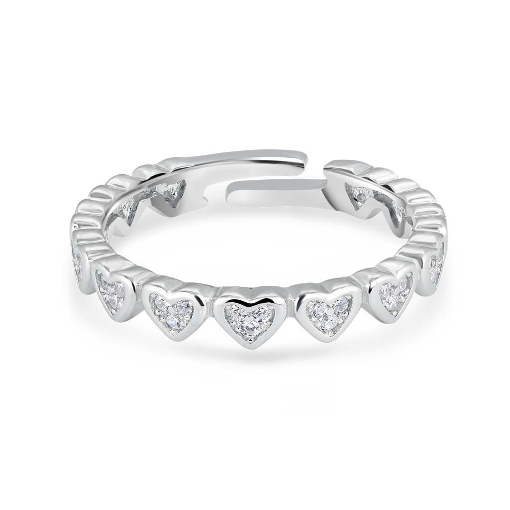 925 Sterling Silver Whisper Of Love Silver Adjustable Heart Ring : RJSPRG31