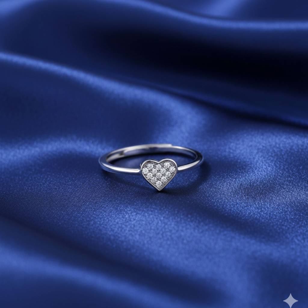 925 Sterling Silver Adjustable Heart Ring With Pave Cubic Zirconia  Sterling Silver Adjustable Silver