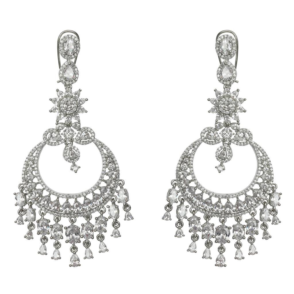 Delicate Cubic Zirconia Danglers In An Intriguing Chandbaali Design : RK-ER-AWN-562
