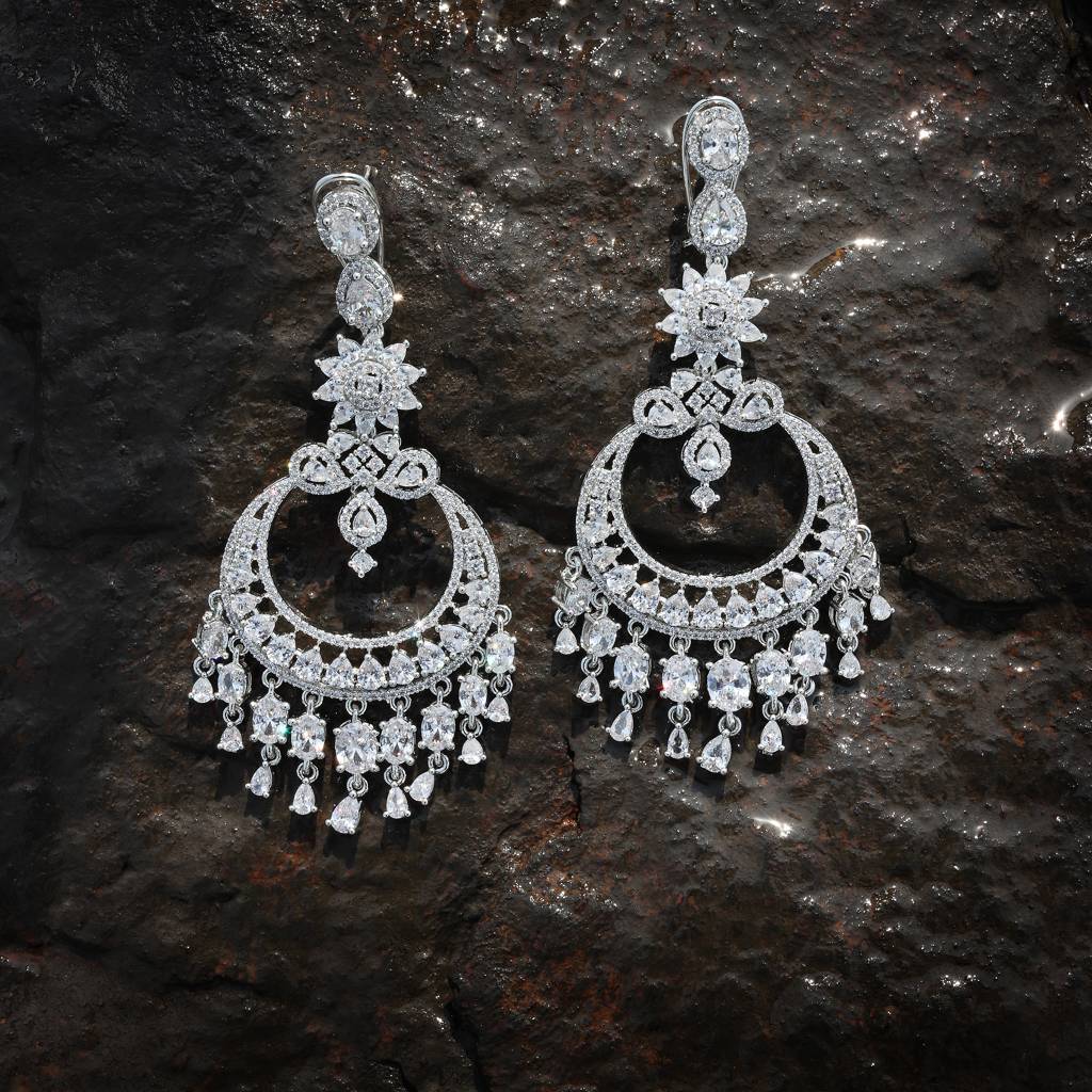 Delicate Cubic Zirconia Danglers In An Intriguing Chandbaali Design : RK-ER-AWN-562