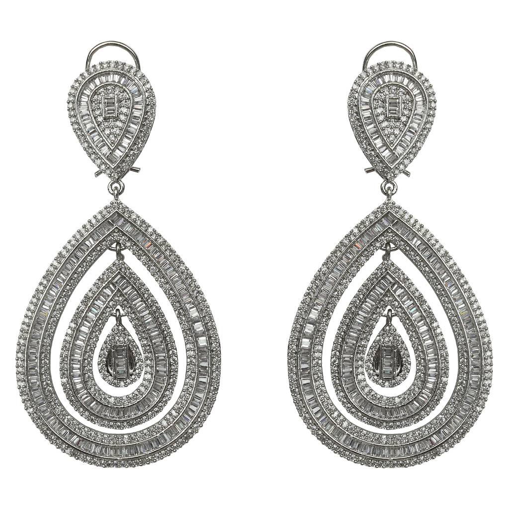 Square-Cut Cubic Zirconia Danglers In A Concentric Dewdrop Design : RK-ER-AWN-694MOKSHA