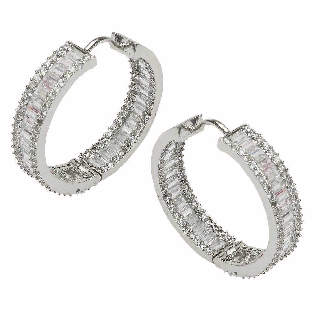 Delicate Square-Cut Cubic Zirconia Hoops : RK-ER-ENN-651