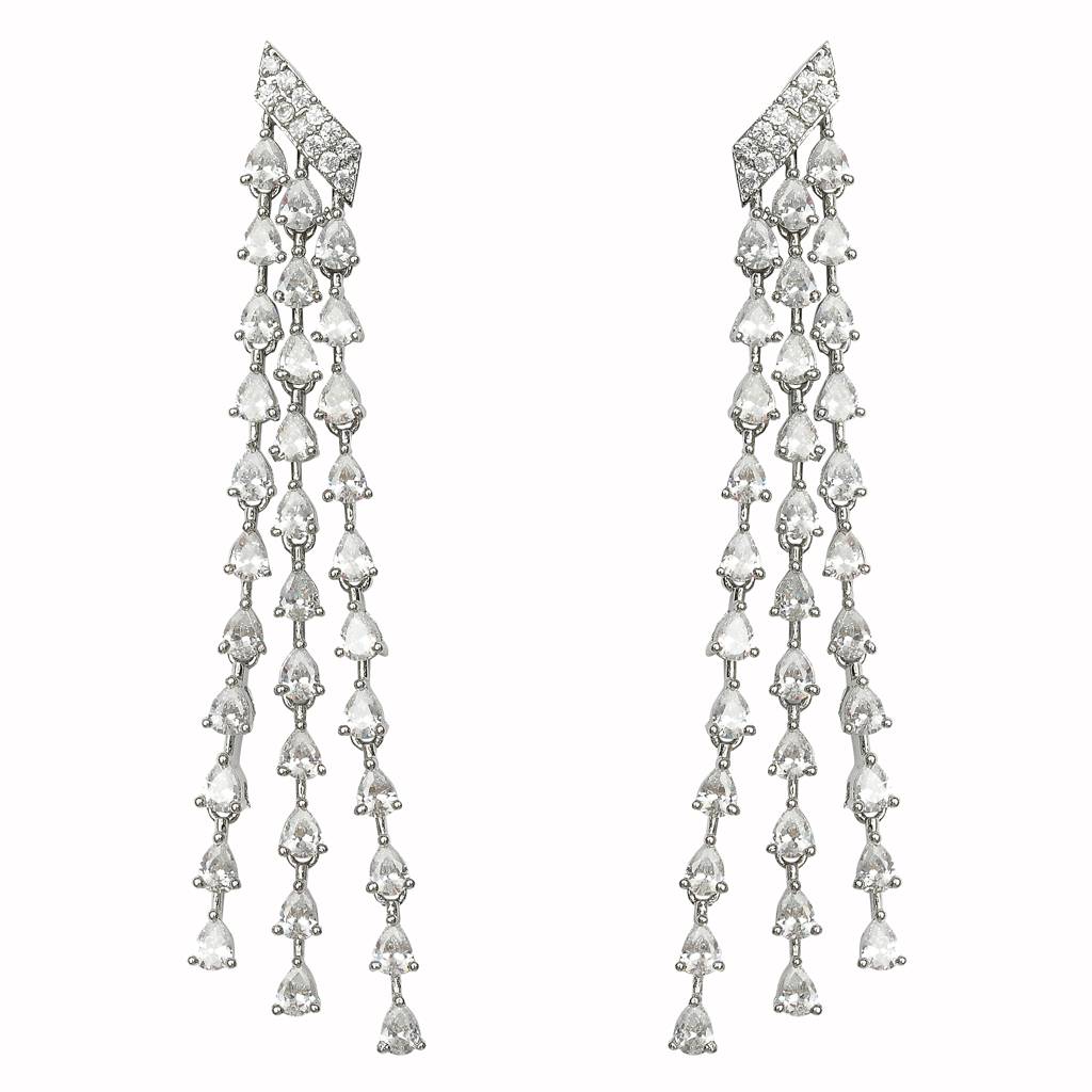 Delicate Three Strings Cubic Zirconia Cascading Danglers : RK-ER-JNN-620