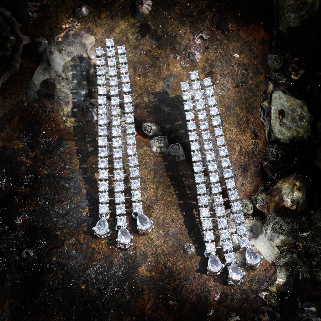 Delicate Three Strings Cubic Zirconia Danglers : RK-ER-JWN-652