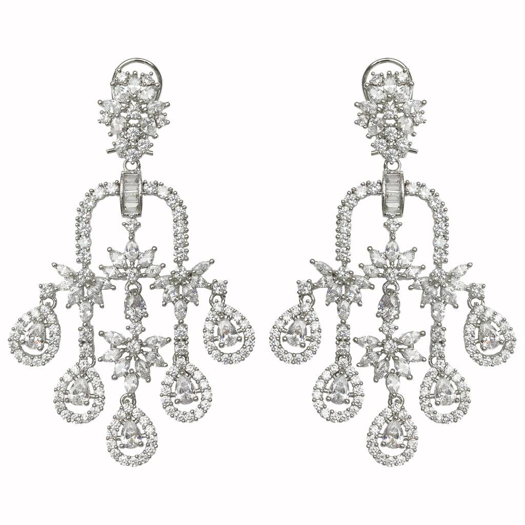 Delicate Floral Detailed Cubic Zirconia Danglers : RK-ER-LNN-643