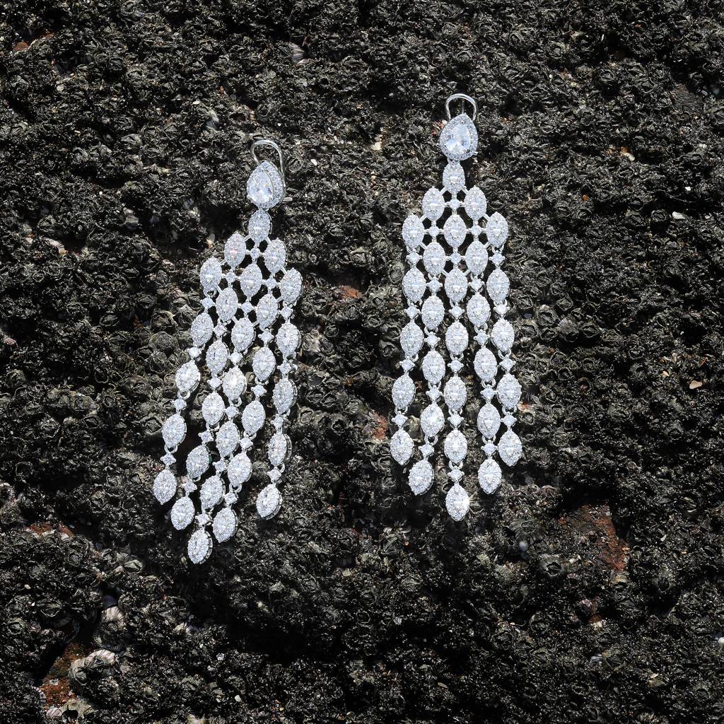 Bold Five Strings Cubic Zirconia Danglers : RK-ER-SNN-666KHUSHI