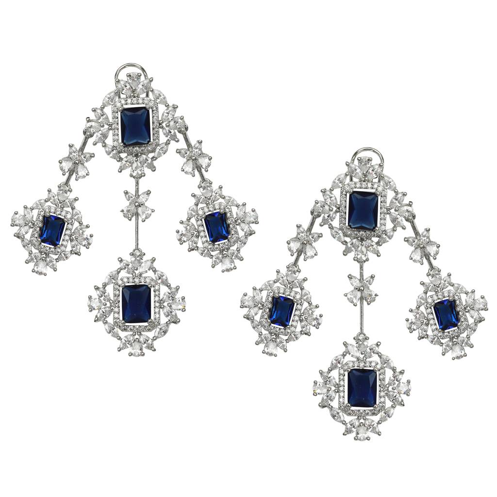 Statement Three Strings Blue Stone And Cubic Zirconia Danglers : RK-ER-WWN-604-BLUE